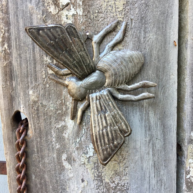 It's Cactus Buzzing Around Bumble Bee, Set of 2, Metal Bugs Wall Art, Decorative Garden Insects Home Decor, Recycled Haitian Art (Bees) - Image 2
